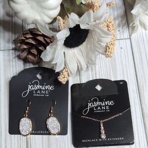 JASMINE LANE Gold and Silver Necklace & Earrings Jewelry Set Hypoallergenic NEW!